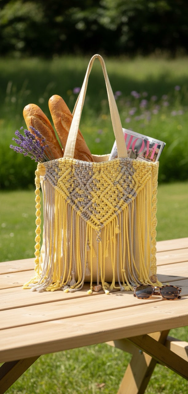 Tote bag "MARIGOLD" with macrame