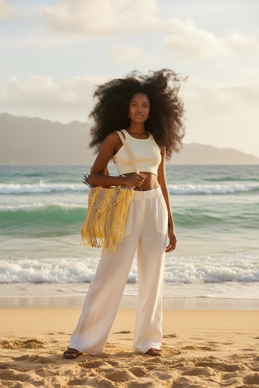 Tote bag "MARIGOLD" with macrame